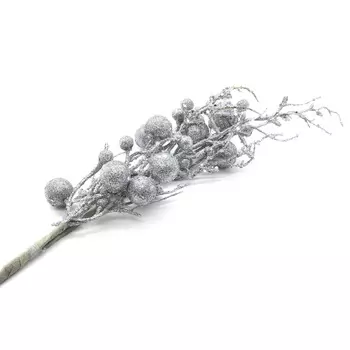 XY19-540 Ветка с ягодами, покрытая глиттером, 58см (В Серебрянный)