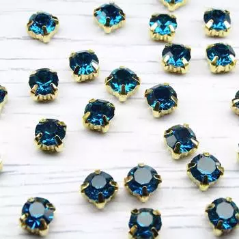 ЗЦ005НН66 Хрустальные стразы в цапах круглые (золото) лазурный 6х6 мм, 20 шт/упак. Astra&amp;Craft