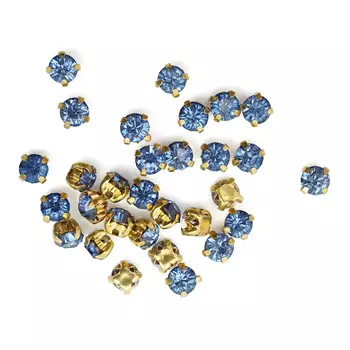 ЗЦ006НН44 Хрустальные стразы в цапах круглые (золото) светло-голубой 4х4 мм, 29-30 шт/упак. Astra&amp;Craft