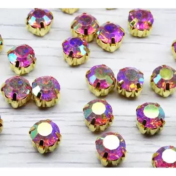 ЗЦ009ДС88 Хрустальные стразы в цапах, розовый ,с покрытием, 8 мм, 10 шт/упак.