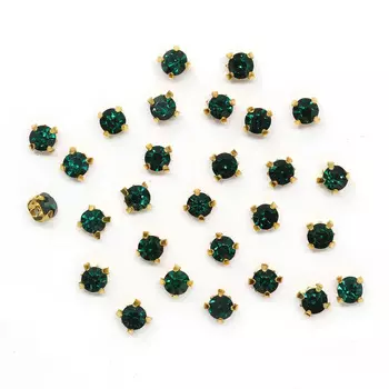 ЗЦ016НН44 Хрустальные стразы в цапах круглые (золото) изумруд 4*4мм, 29-30 шт/упак Astra&amp;Craft