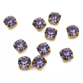 ЗЦ018НН66 Хрустальные стразы в цапах круглые (золото) сиреневый 6х6 мм, 10 шт/упак. Astra&amp;Craft