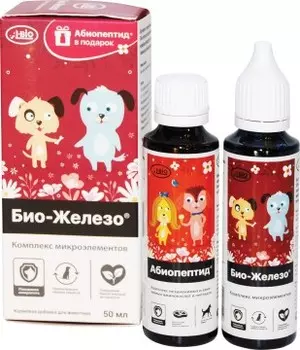 A-BIO, Био-железо с микроэлементами для собак + Абиопептид, жидкость, 50 + 50 мл