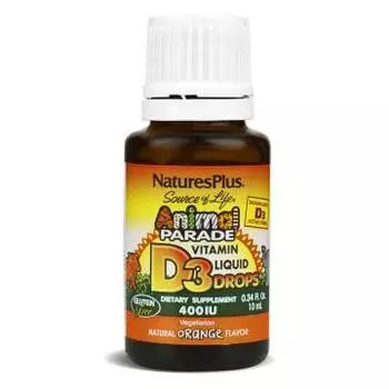 NaturesPlus, Animal Parade, Витамин D3 (200 МЕ) для детей с апельсиновым вкусом, жидкость, 10 мл
