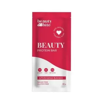 BeautyBite, Батончик протеиновый «Beauty Protein Bar» клубника-банан, 30 г