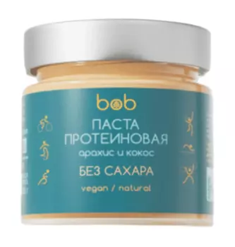 bob, Паста протеиновая арахисовая с кокосом, с повышенным содержанием белка, 200 г