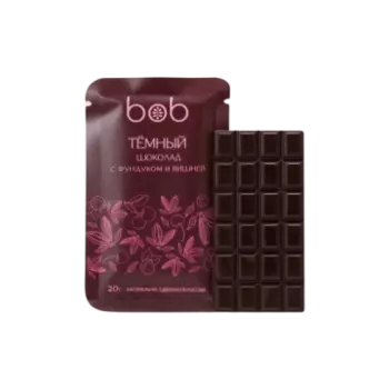 bob, Шоколад «Тёмный» с фундуком и вишней, 20 г