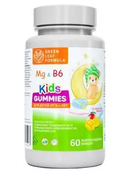 Green Leaf Formula, Детский магний (цитрат) + В6, со вкусом манго, жевательные пастилки, 60 шт.