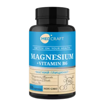 MEDCRAFT, Магний (глицинат) + B6 (пиридоксин-5-фосфат), капсулы, 120 шт.