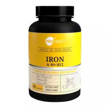 MEDCRAFT, Железо (бисглицинат) + витамины С, В9 и В12, капсулы, 60 шт.