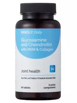 MINDLY, Комплекс «Глюкозамин + Хондроитин + МСМ + Коллаген», таблетки, 60 шт.