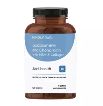 MINDLY, Комплекс «Глюкозамин + Хондроитин + МСМ + Коллаген», таблетки, 120 шт.