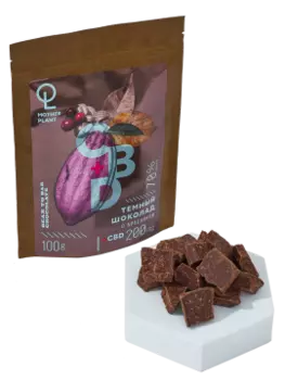 MotherPlant, Тёмный шоколад с вяленой брусникой (70% какао, 200 мг CBD), 100 г
