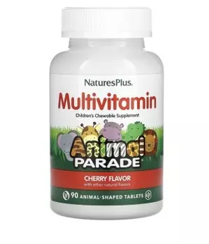 Natures Plus, Animal Parade Source of Life, Детский витаминно-минеральный комплекс со вкусом вишни, жевательные таблетки, 90 шт.