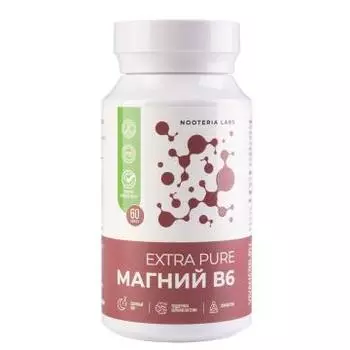 Nooteria Labs, Магний (бисглицинат) B6 Extra Pure, капсулы, 60 шт.