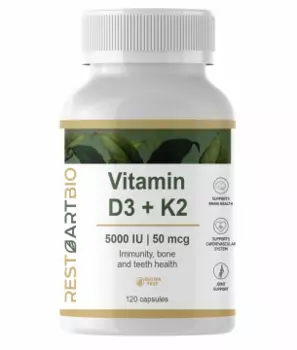 Restartbio, Витамин D3 (5000 МЕ) + К2 (МК-7), таблетки, 120 шт.
