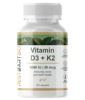 Restartbio, Витамин D3 (5000 МЕ) + К2 (МК-7), капсулы, 120 шт.