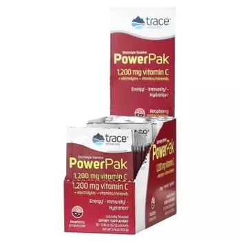 Trace Minerals, PowerPak + stamina (электролит для повышения выносливости), со вкусом малины, порошок, 30х5,3 г