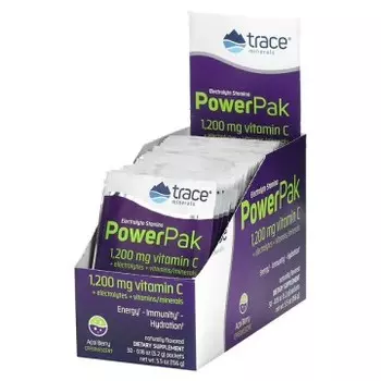 Trace Minerals, PowerPak + stamina (электролит для повышения выносливости), со вкусом ягод асаи, порошок, 30х5,3 г