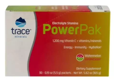Trace Minerals, PowerPak + stamina (электролит для повышения выносливости), со вкусом арбуза, порошок, 30х5,3 г