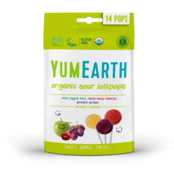 YumEarth, Органическая карамель на палочке со вкусами вишня, зеленое яблоко, виноград, 85 г