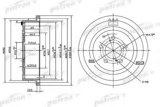 БАРАБАН ТОРМОЗНОЙ ЗАДН CHRYSLER: TOWN CONTRY, VOYAGER 00-03 \ DODGE: CARAVAN,