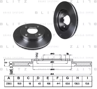 ДИСК ТОРМОЗНОЙ ПЕРЕДНИЙ ВЕНТИЛИРУЕМЫЙ FORD ESCORT, FIESTA, ORION 90-