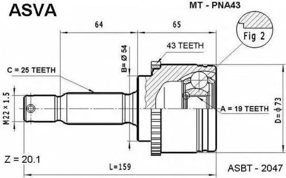 ШРУС НАРУЖ 19X54X25