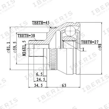 ШРУС НАРУЖ (РАЗМЕР 27Х59.5Х38, С АБС 45 ЗУБ.) AUDI A4, A6, A8, ALLROAD, VW PASSAT B5