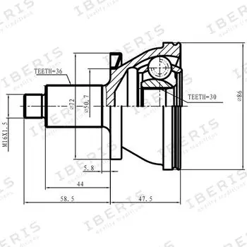 ШРУС НАРУЖ РАЗМЕР 30Х50.7Х36, БЕЗ АБС VW POLO SEDAN, SKODA FABIA, RAPID, ROOMSTER