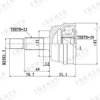 ШРУС НАРУЖ РАЗМЕР 30Х51Х22, БЕЗ АБС VOLKSWAGEN GOLF, PASSAT, AUDI 80, 90
