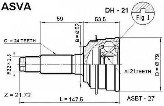 ШРУС НАРУЖНЫЙ 21X52X24