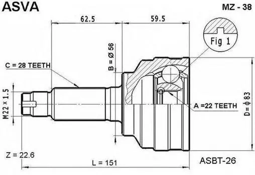 ШРУС НАРУЖНЫЙ 22X56X28