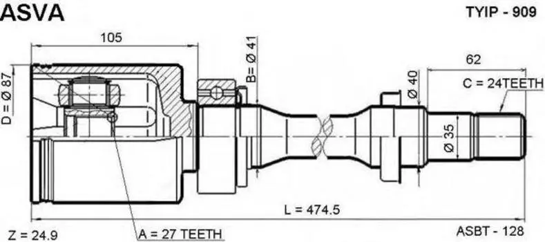 ШРУС ВНУТР R 27X41X24