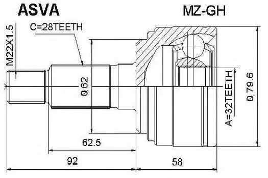ШРУСНАРУЖНЫЙ36X62X28