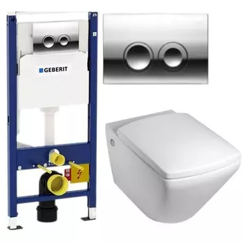 Комплект унитаза Jacob Delafon Escale E1306-00 с инсталляцией Geberit 458.122.21.1 с сиденьем Микролифт и кнопкой смыва Хром