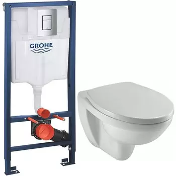Комплект унитаза Jacob Delafon Patio EDV102-00+E70021-00 с инсталляцией Grohe Rapid SL 38772001 с сиденьем Микролифт и клавишей смыва Хром
