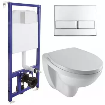 Комплект унитаза Jacob Delafon Patio EDV102-00 с инсталляцией Berges Wasserhaus Novum L3 040213 с сиденьем Микролифт и клавишей смыва Хром