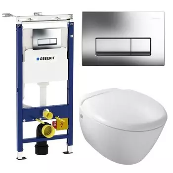 Комплект унитаза Jacob Delafon Presquile E4440-00 с инсталляцией Geberit Plattenbau Delta UP100 458.125.21.1 с сиденьем Микролифт и клавишей смыва Хром