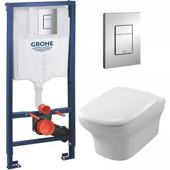 Комплект унитаза Jacob Delafon Vox EDM102-00 с инсталляцией Grohe Rapid SL 38772001 с сиденьем Микролифт и клавишей смыва Хром