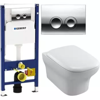 Комплект унитаза Jacob Delafon Vox EDM102-00 с инсталляцией Geberit 458.122.21.1 с кнопкой смыва Хром и сиденьем Микролифт