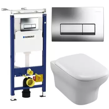 Комплект унитаза Jacob Delafon Vox EDM102-00 с инсталляцией Geberit Duofix Plattenbau Delta UP100 458.125.21.1 с сиденьем Микролифт и клавишей смыва Хром
