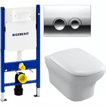 Комплект унитаза Jacob Delafon Vox EDM102-00 с инсталляцией Geberit 458.124.21.1 с кнопкой смыва Хром и сиденьем Микролифт