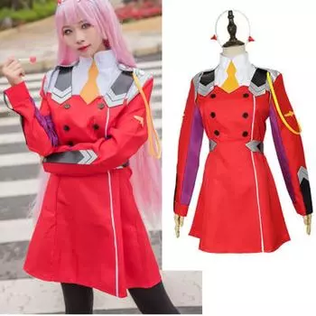 02 Zero Two Косплей Костюм DARLING in the FRANXX Косплей DFXX Женский костюм Полный комплект платье Головные уборы парики S