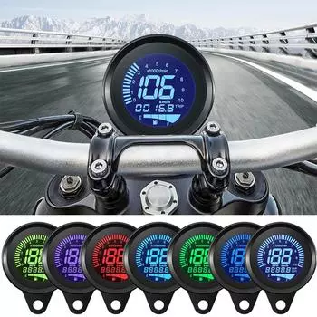0-10000 R/min Retro Motorcycle Tachometer 7 Color LED Digital Speedometer LCD Odometer TRIP Fuel Meter Scooter ATV Meter Motor