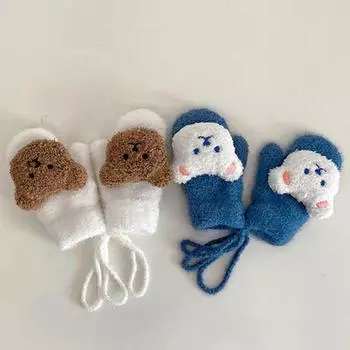 0-3 года Детские перчатки Детские Детские Новорожденные Теплые Зимние Плюс Бархатные Мультяшные Милые Малыши Сумка-палец для малышей 0-3 years old