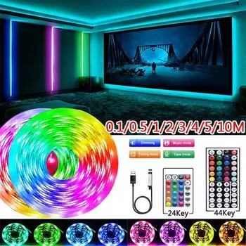 0,5 м, 1 м, 2 м, 3 м, 4 м, 5 м, 10 м, 20 м, светодиодная лента RGB 5050 SMD, гибкая лента, диодный свет для Рождества, праздника, свадьбы, дня рождения, домашнего декора спальни, 5 В постоянного тока 24Keys-0.5m разноцветный