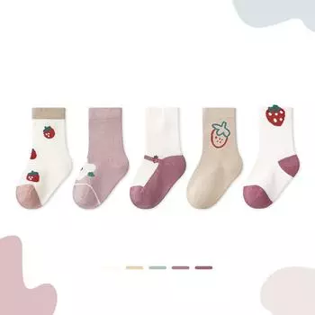 0-5 Years 5 Pairs Patchwork Cartoon Kids Baby Socks for Newborn Girls Boys Middle Length Tube Socks Baby Accessory XS for 0-1Y
