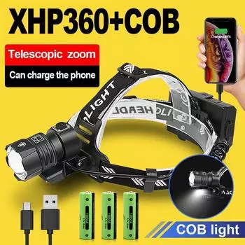 1000000LM XHP360 Мощный светодиодный налобный фонарь с зарядкой от USB, светодиодный налобный фонарь высокой мощности 18650, рыболовный фонарь without battery