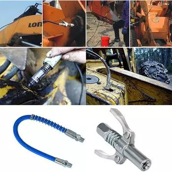 10000PSI Grease Coupler Stainless Steel 90mm NPTI/8 Leak-Free Heavy-Duty Double Handle Oil Injector Nozzle Filling Equipment